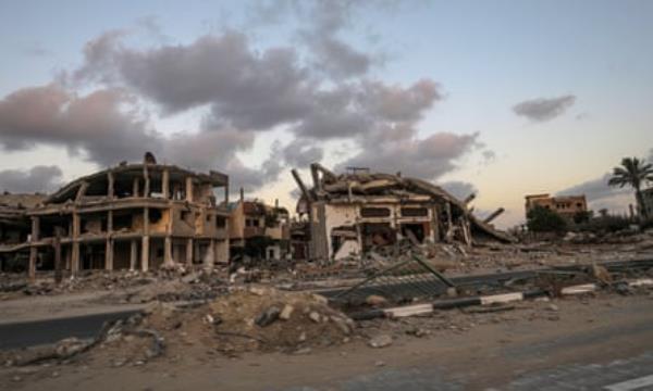 A view of destroyed buildings in Khan Younis, southern Gaza Strip, on Sunday.